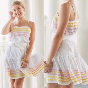 NWT Lisa Marie Fernandez Linen Blend Ric-Rac White Adjustable Straps Dress Sz S